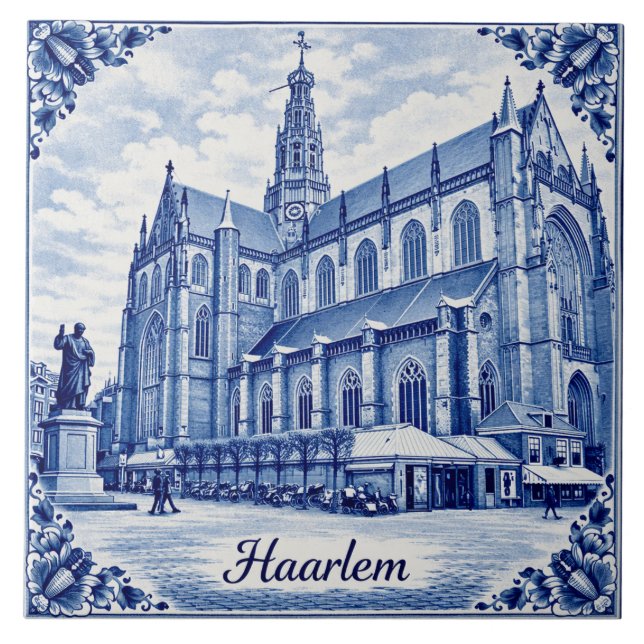 Azulejo Haarlem church Delft Blue style ceramic tile (Frente)