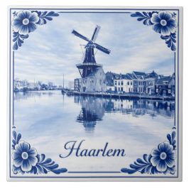 Azulejo Haarlem windmill Delft Blue style ceramic tile