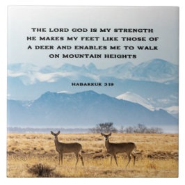 Azulejo Habakkuk 3:19 Biblia Verse Deer y Montañas