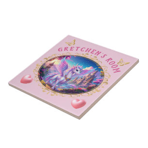 Azulejo Habitación de la niña del dragón rosa mágico