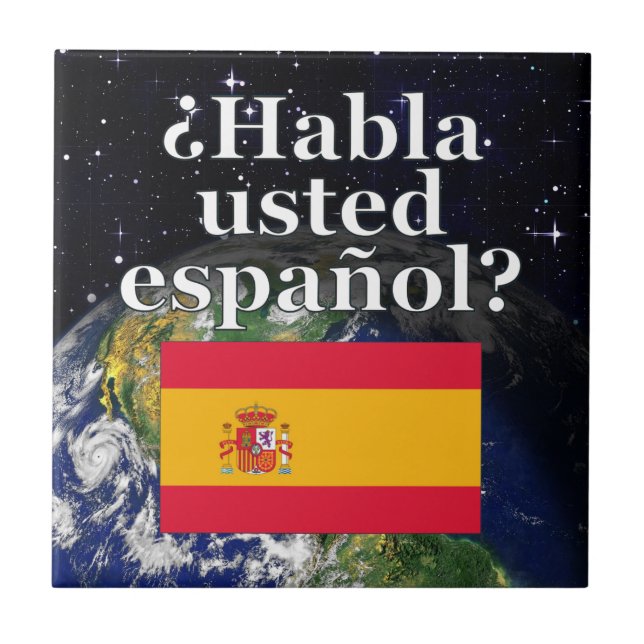 Azulejo ¿Hablas español? Bandera y Tierra (Frente)