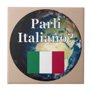 Azulejo ¿Hablas italiano en italiano? Bandera y Tierra