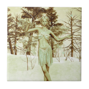 Azulejo Hada de Invierno en Arte de Fantasía de Bosque Nev