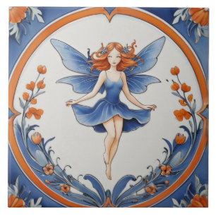 Azulejo Hada pelirroja en la naturaleza floral azul y nara