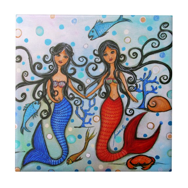 Azulejo Hago, pintura de los pares de la sirena por (Frente)