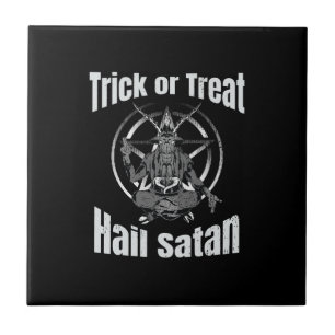 Azulejo Hail Satan Pentagram Goat Halloween