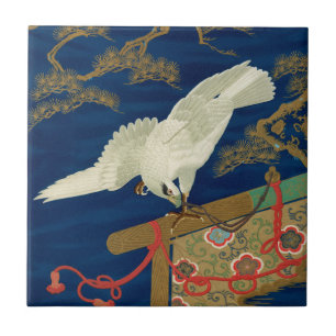 Azulejo Halcón Blanco Japonés Antiguo Arte G.A. Audsley