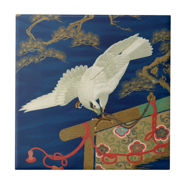 Azulejo Halcón Blanco Japonés Antiguo Arte G.A. Audsley (Frente)