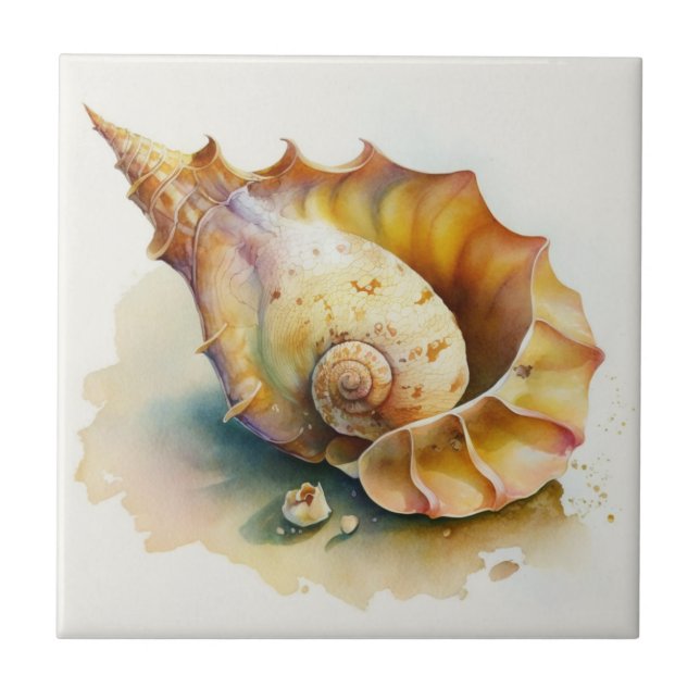 Azulejo Haliotis Conch Shell Watercolor Tile (Frente)