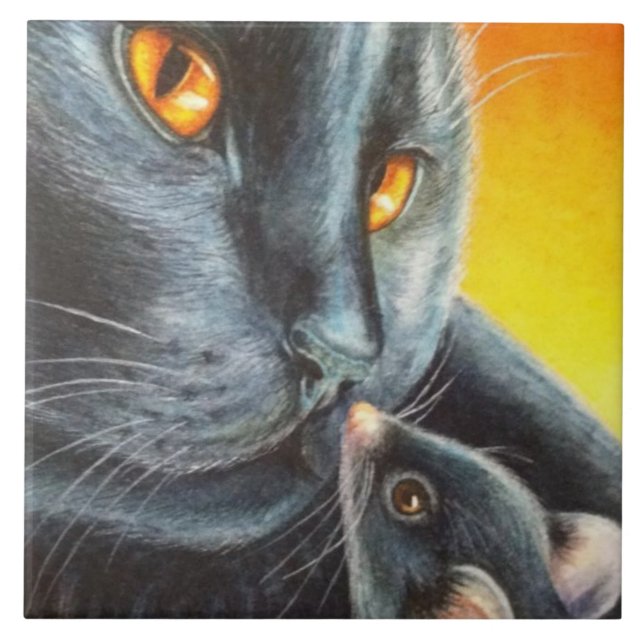Azulejo Halloween Black Cat & Black Mouse Watercolor (Frente)