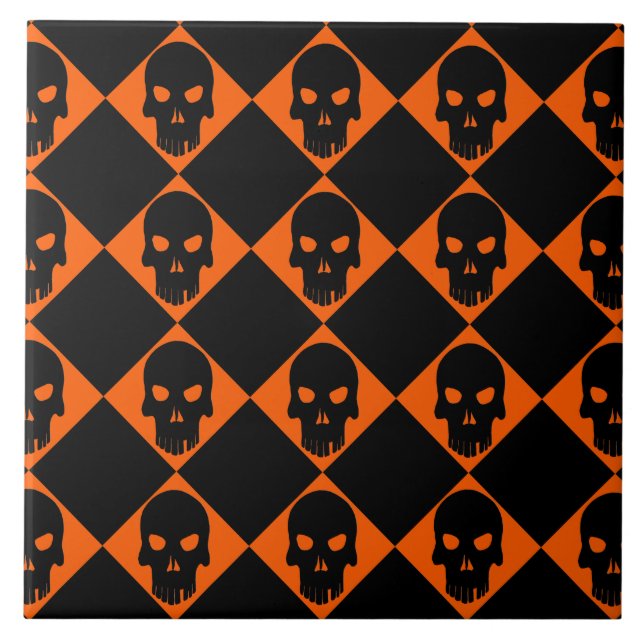 Azulejo Halloween Black Skull Ceramic Tile (Frente)