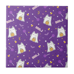Azulejo Halloween Cat Ghost Ceramic Tile