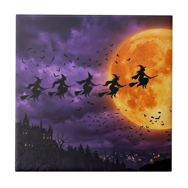 Azulejo Halloween con Luna y Bruja (Frente)