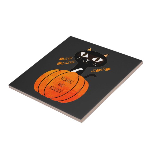 Azulejo Halloween de calabaza negra para gato Naranja o tr (Lado)
