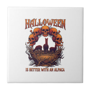 Azulejo Halloween Es Mejor Alpaca Calaveras Naranjas Araña