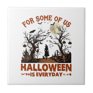 Azulejo Halloween Es Todos Los Días Bruja Silueta Luna Lle