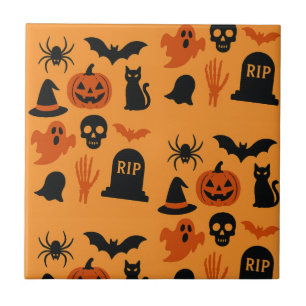 Azulejo Halloween espeluznante - Trick negro y Naranja