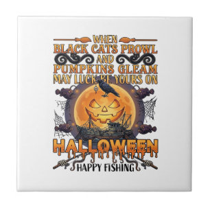 Azulejo Halloween Feliz Pesca Gatos Negros Calabazas Cuerv