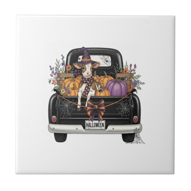 Azulejo Halloween Highland Cow with Truck (Frente)