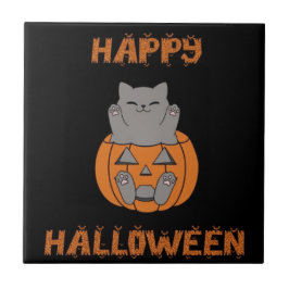 Azulejo Halloween kat pompoen tegeltje