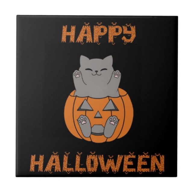 Azulejo Halloween kat pompoen tegeltje (Frente)
