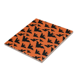 Azulejo Halloween negro murciélago naranja fresco patrón d