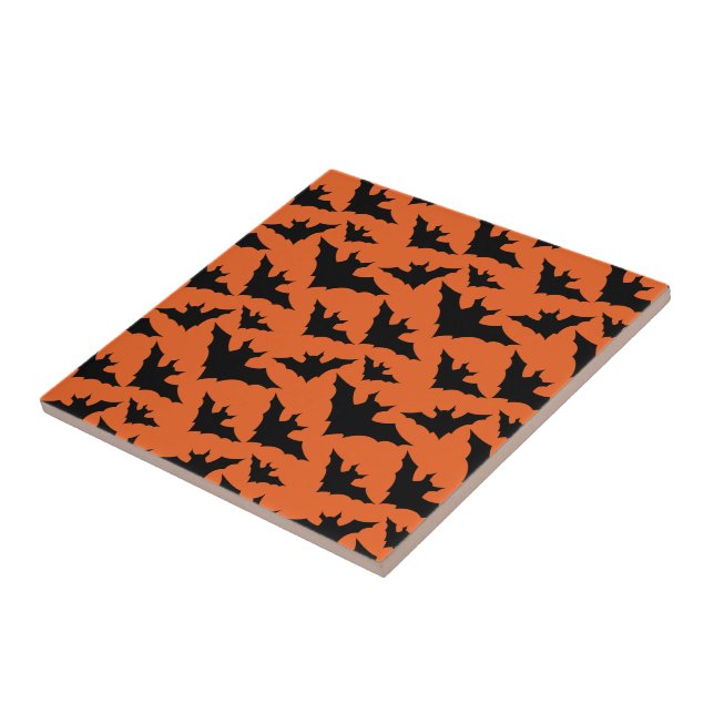 Azulejo Halloween negro murciélago naranja fresco patrón d (Lado)