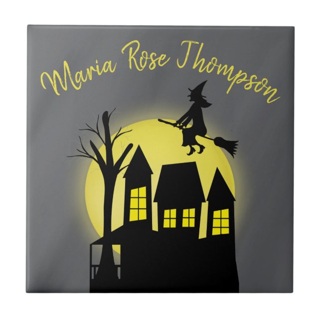 Azulejo Halloween Spookan Witch Broomstick Moonlight (Frente)