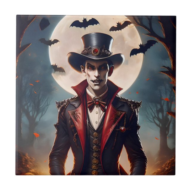 Azulejo Halloween Steampunk Gótico Zombie Vampiro (Frente)