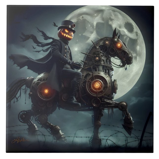 Azulejo Halloween Steampunk Jinete sin Cabeza (Frente)