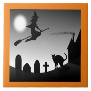 AZULEJO HALLOWEEN WITCH SILHOUETTE TILE