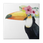 Azulejo Halo tropical - Toucan<br><div class="desc">Halo III tropical" por Grace Popp. Cuenta con un pájaro toscano con flores.</div>