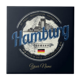 Azulejo Hamburg Skyline Alemania Vintage Holiday Souvenir
