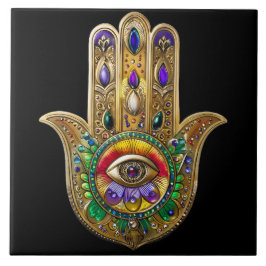Azulejo Hamsa de oro pintado amatista rubí tercer ojo