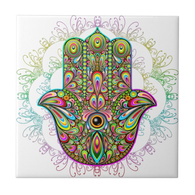 Azulejo Hamsa Fatma Hand Psychedelic Art (Frente)
