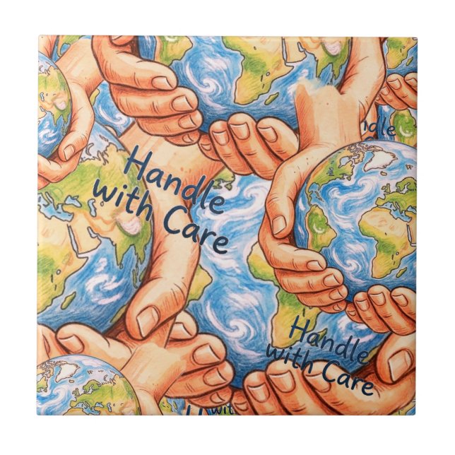 Azulejo Handle with Care Earth Day Decorative Ceramic tile (Frente)