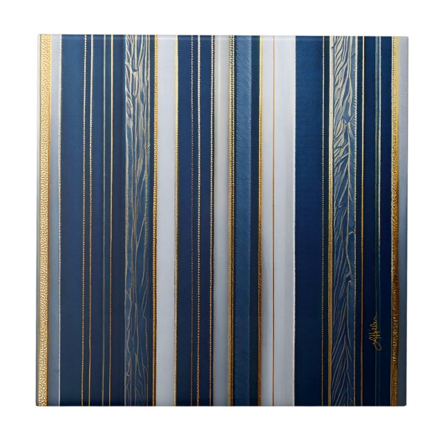 Azulejo Hanukkah Blues Stripes Blue White Gold (Frente)