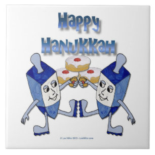 Azulejo Hanukkah Dancing Dreides y Jelly Doughnut