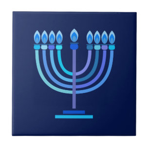 Azulejo Hanukkiah Feliz feriado judío en Hanukkah Menorah