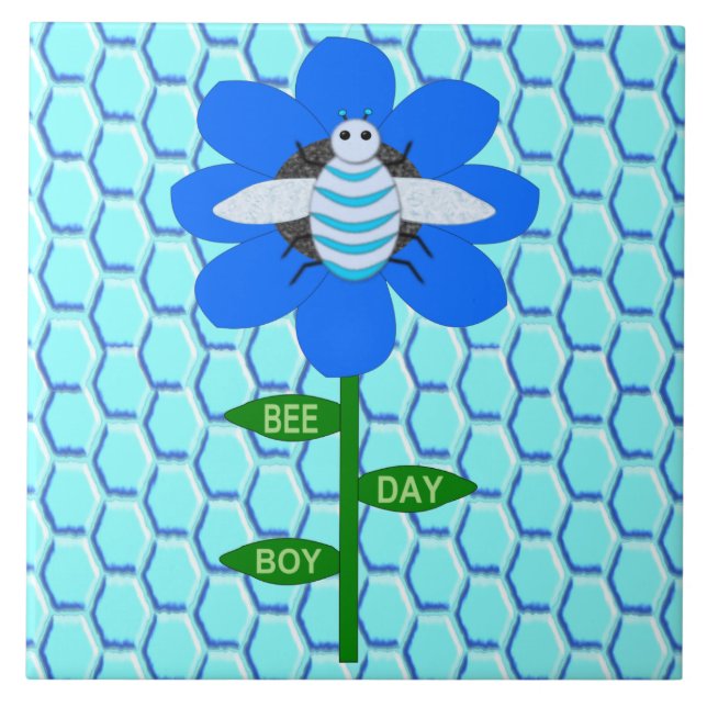 Azulejo Happy Bee Day Boy Blue Birthday Bumblebee (Frente)