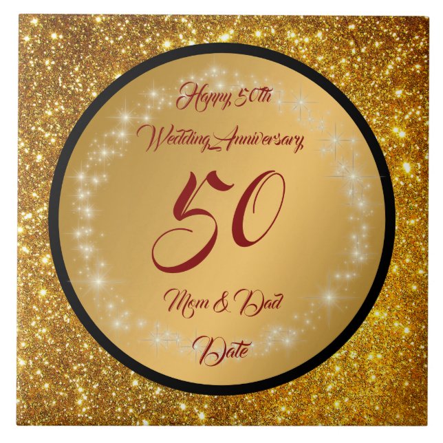 Azulejo Happy Customize Gold Glitter 50th Anniversary (Frente)