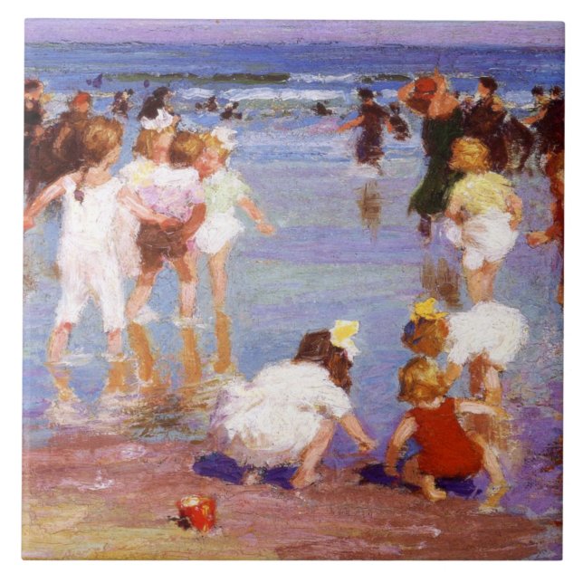 Azulejo Happy Days at the Beach (por E.H. Potthast) (Frente)