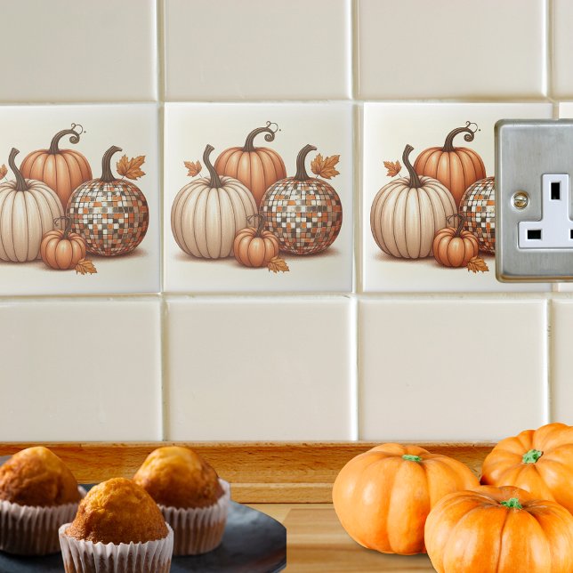 Azulejo Happy Fall Otoño coloridas calabazas (Happy Fall Autumn colorful Pumpkins Ceramic Tile)