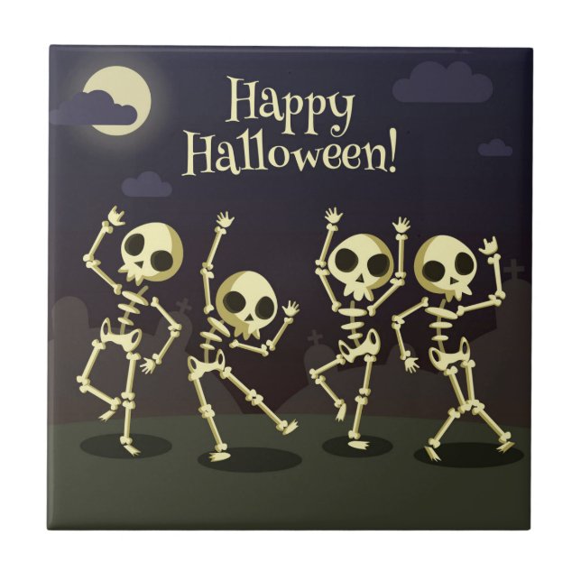 Azulejo Happy Halloween - Happy Skeletons (Frente)