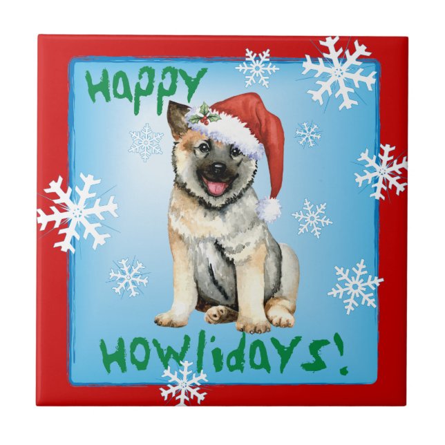 Azulejo Happy Howliday Norwegian Elkhound Ceramic Tile (Frente)