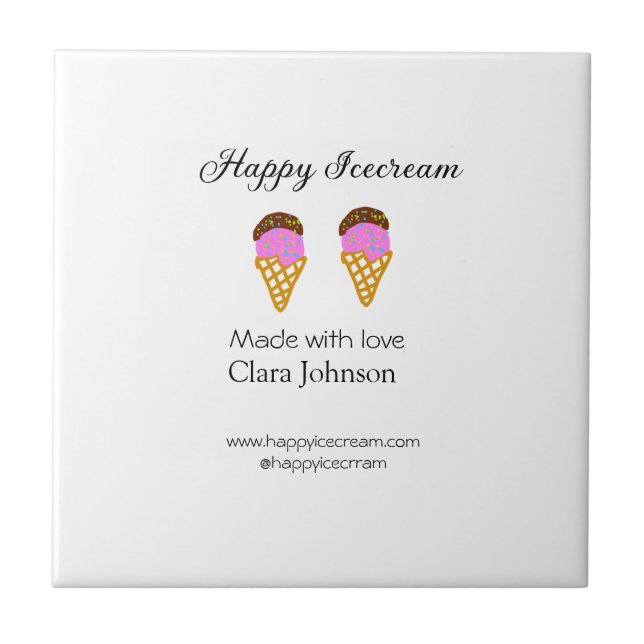 Azulejo Happy Icecream add name website social media  (Frente)