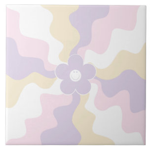 Azulejo Happy Retro Daisy - Pastel rosa, amarillo y púrpur