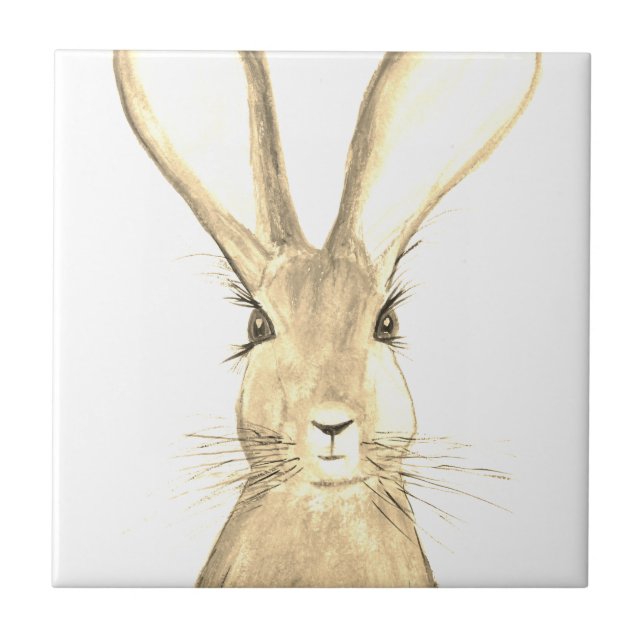 Azulejo Hare acuarela pintura Rustic Woodland Moda (Frente)
