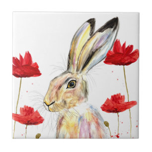 Azulejo Hare Animal Watercolor Bunny Rabbits Forest