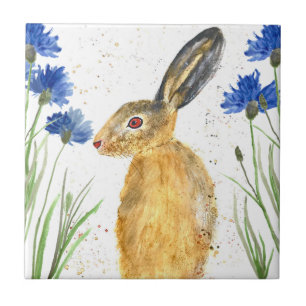 Azulejo Hare Animal Watercolor Bunny Rabbits Forest